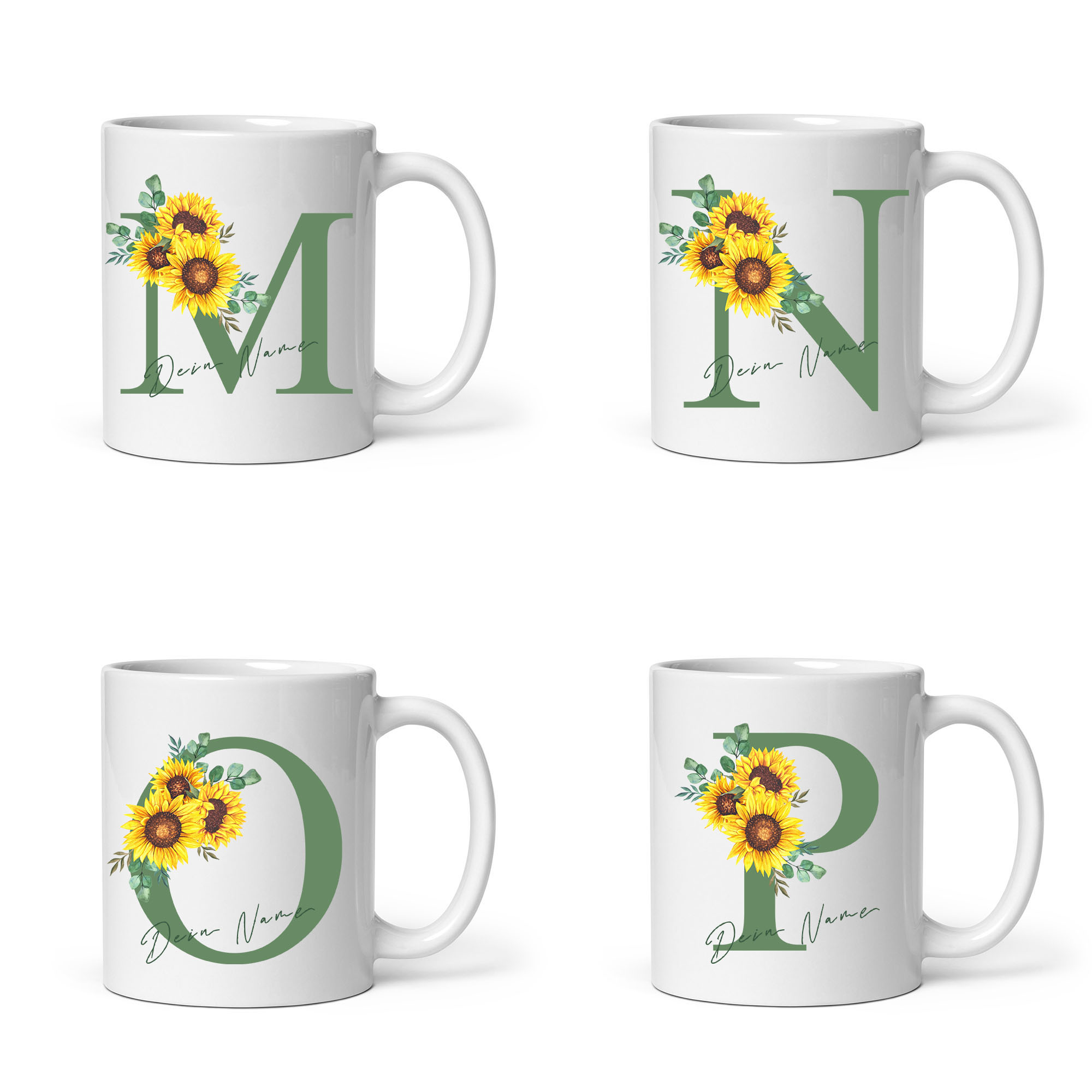 Personalisierte Sonnenblumen-Tasse: Blumiges Design, individueller Name