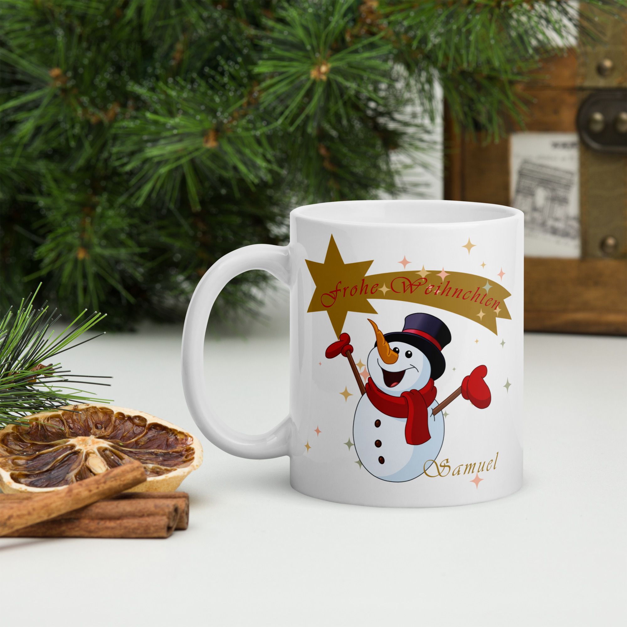 Personalisierte Tasse Schneemann zu Weihnachten mit Namen