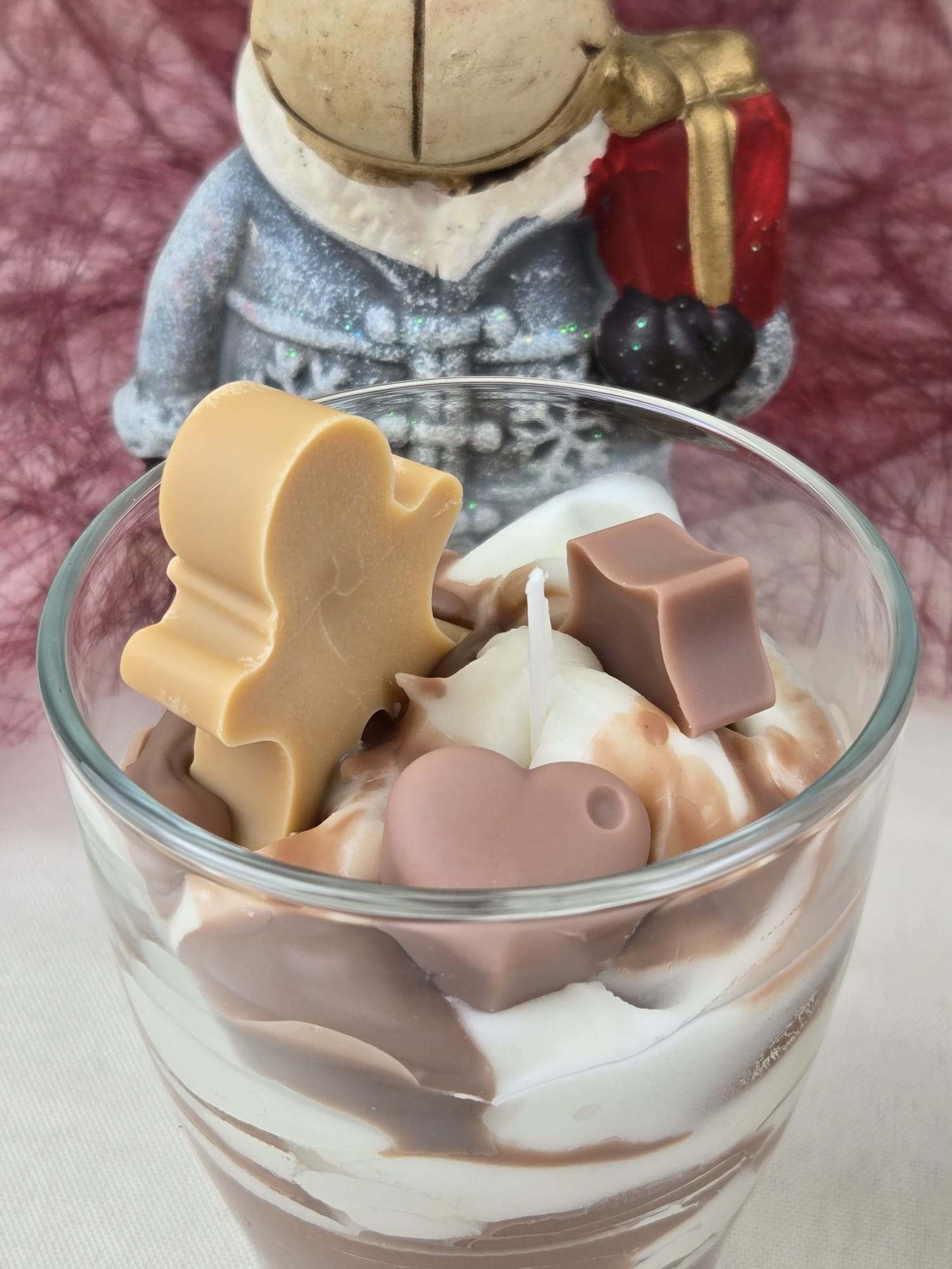 Dessertkerze Schoko, Weihnachtliche handgemachte duftfreie Sojakerze im Glas