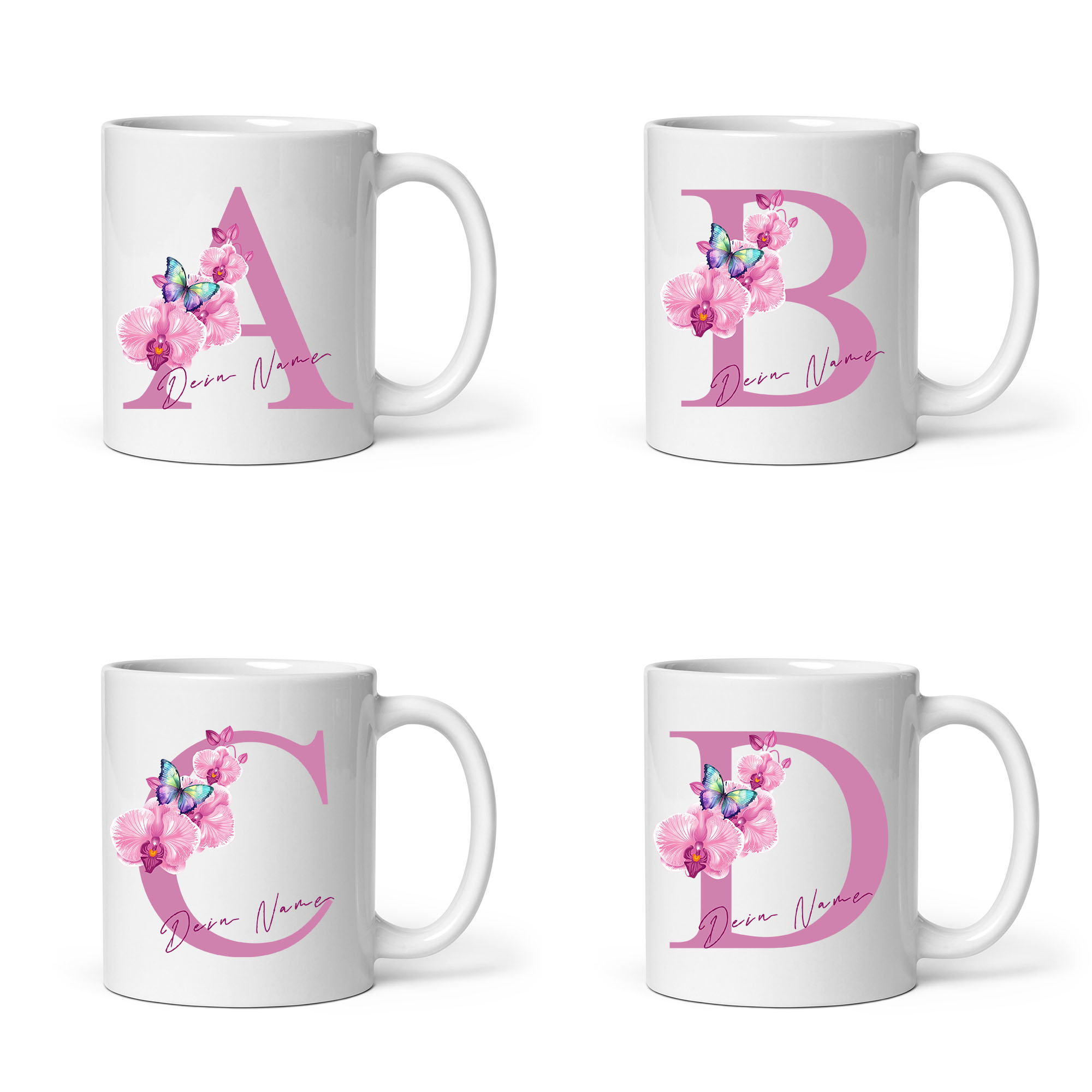 Orchideen-Tasse mit persönlichem Touch: Einzigartiges Blumendesign mit individuellem Namen für besondere Kaffeemomente!