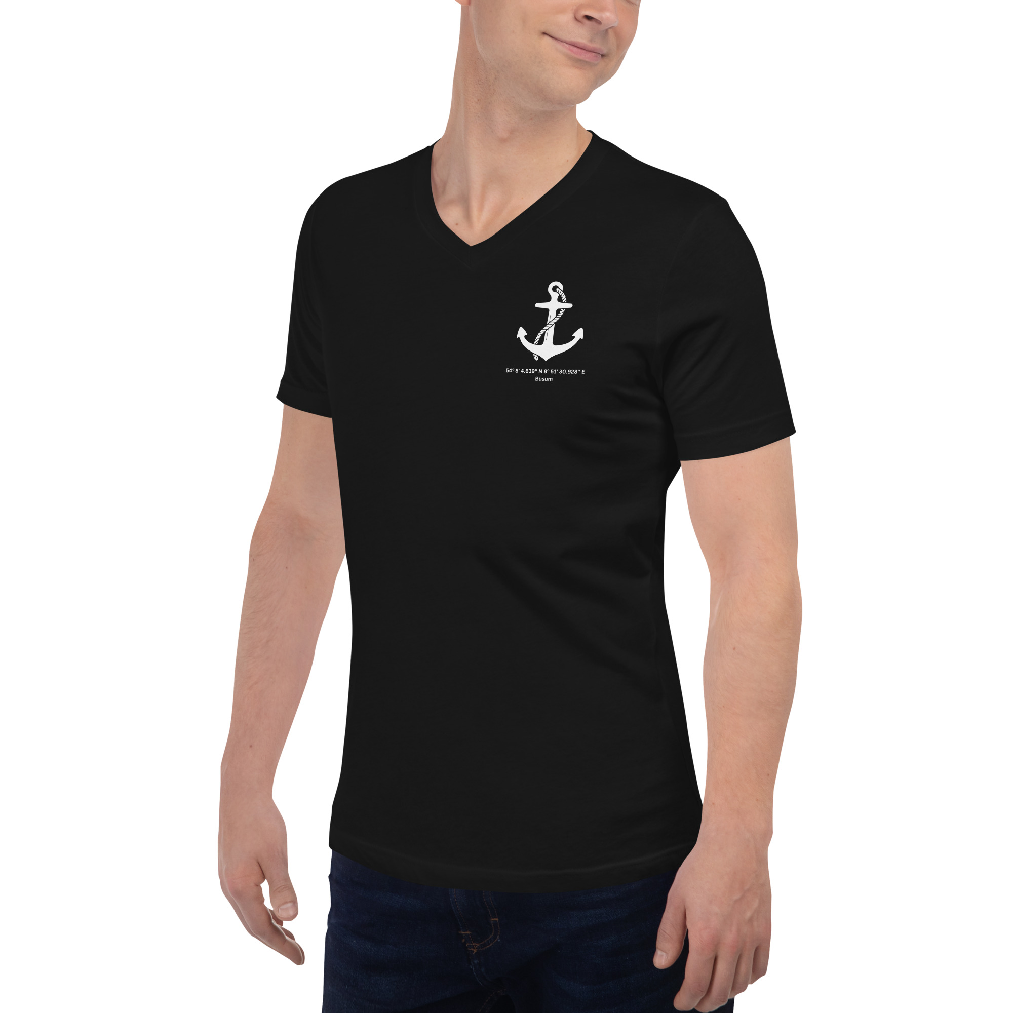 Maritimes Unisex T-Shirt mit V-Ausschnitt aus Baumwolle mit Anker