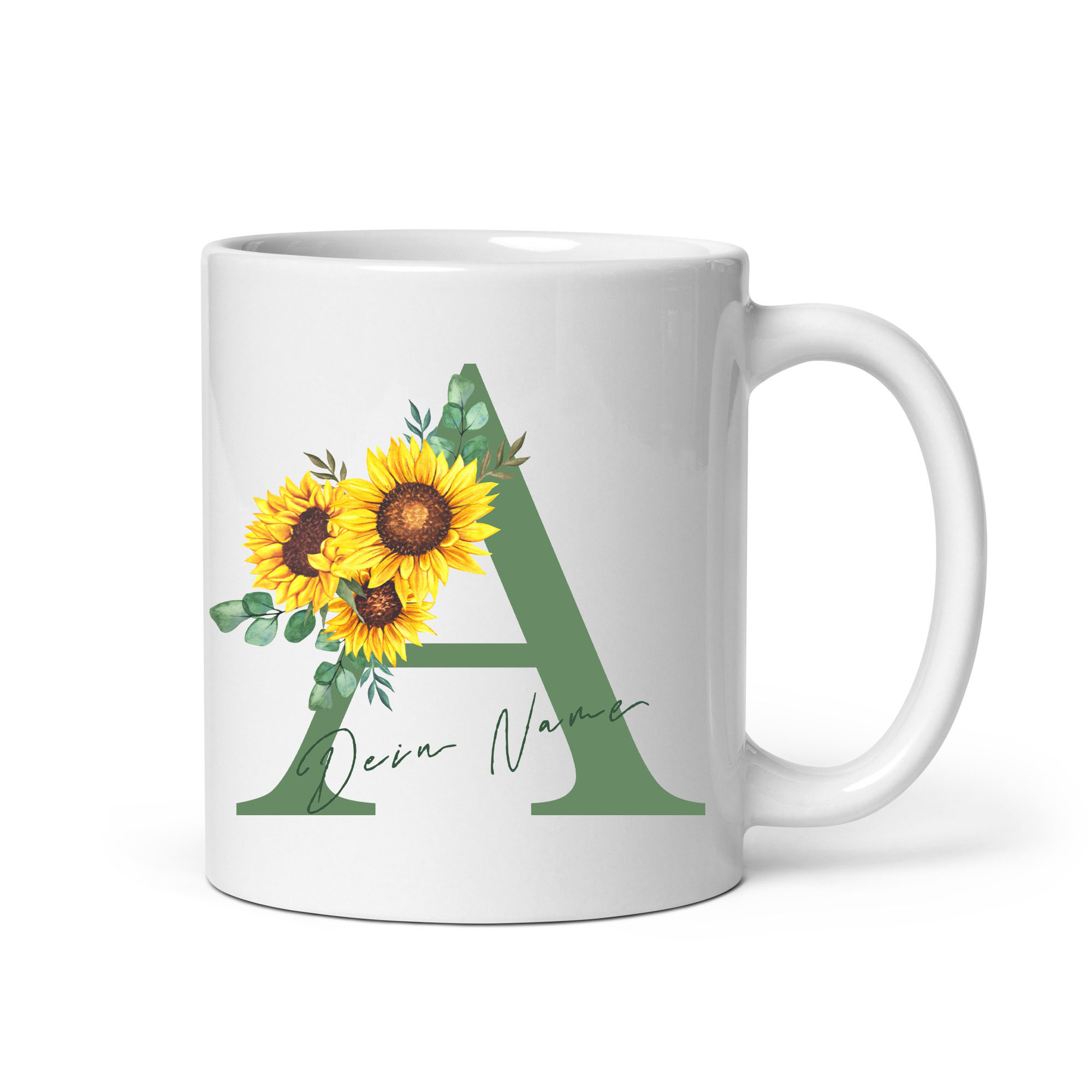 Personalisierte Sonnenblumen-Tasse: Blumiges Design, individueller Name