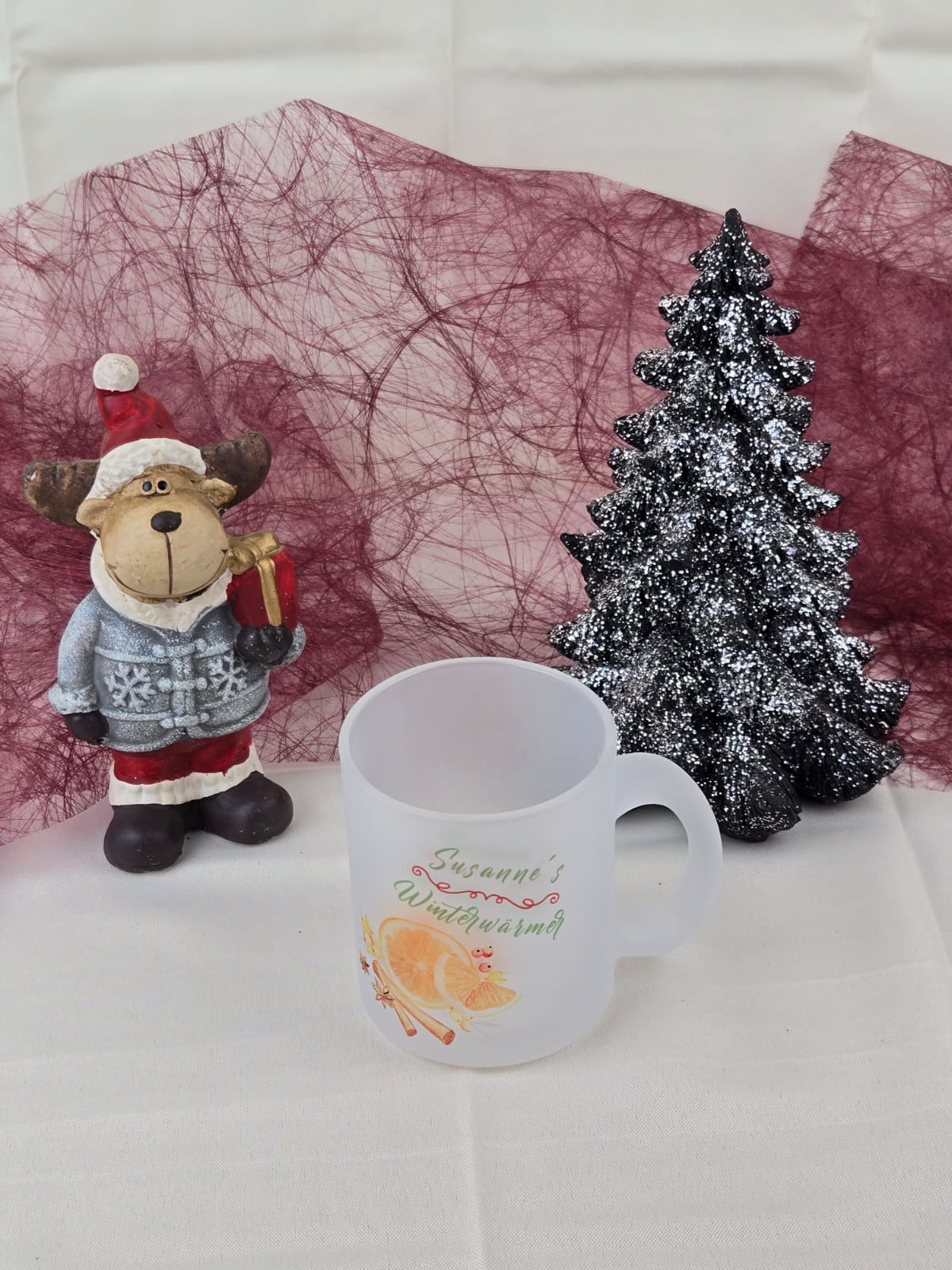 Personalisierte Glastasse satiniert mit eigenem Namen |Glühwein-/Teeglas mit Wunschnamen | Geschenk