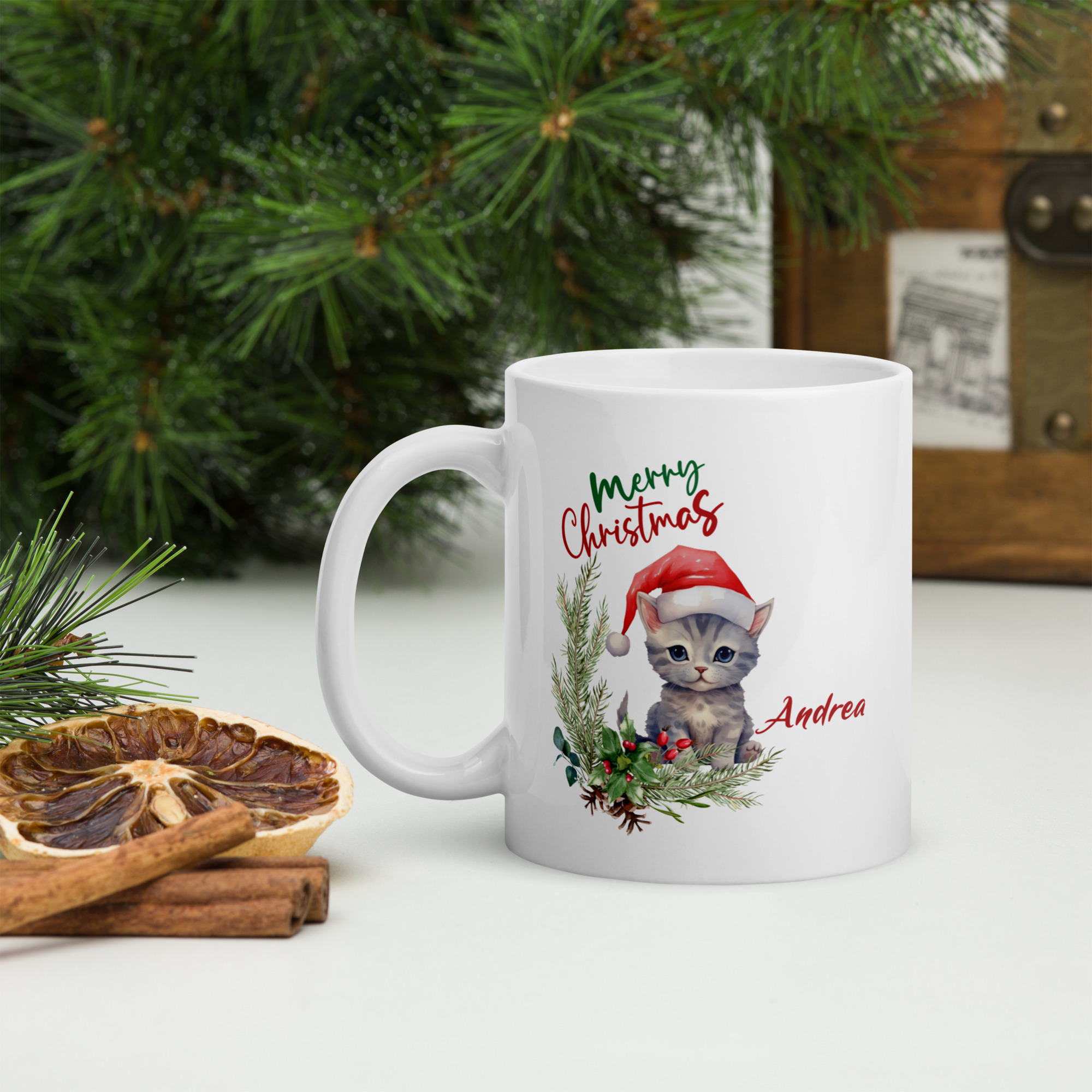 Personalisierte Tasse Kätzchen zu Weihnachten mit Namen