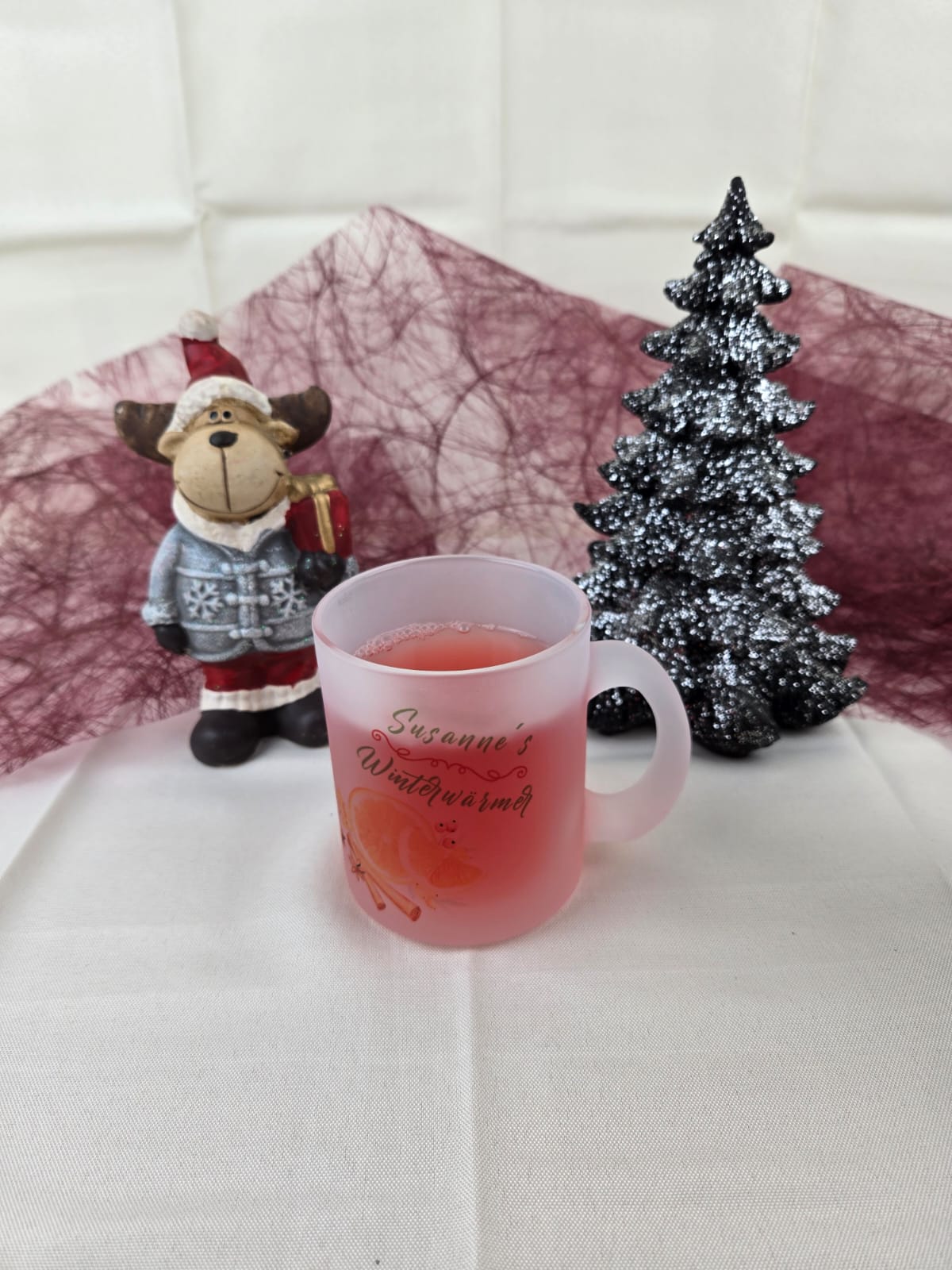 Personalisierte Glastasse satiniert mit eigenem Namen |Glühwein-/Teeglas mit Wunschnamen | Geschenk