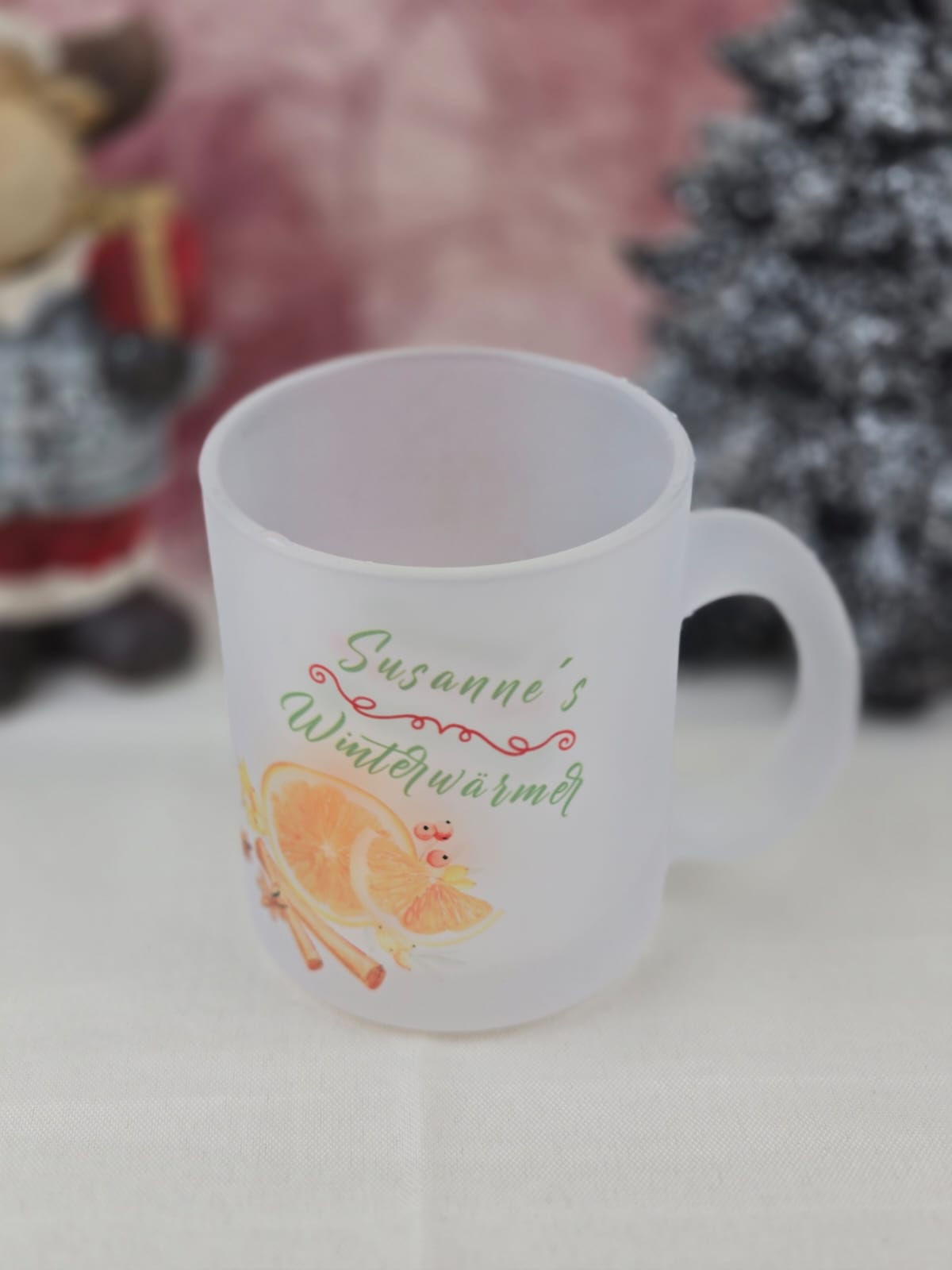 Personalisierte Glastasse satiniert mit eigenem Namen |Glühwein-/Teeglas mit Wunschnamen | Geschenk