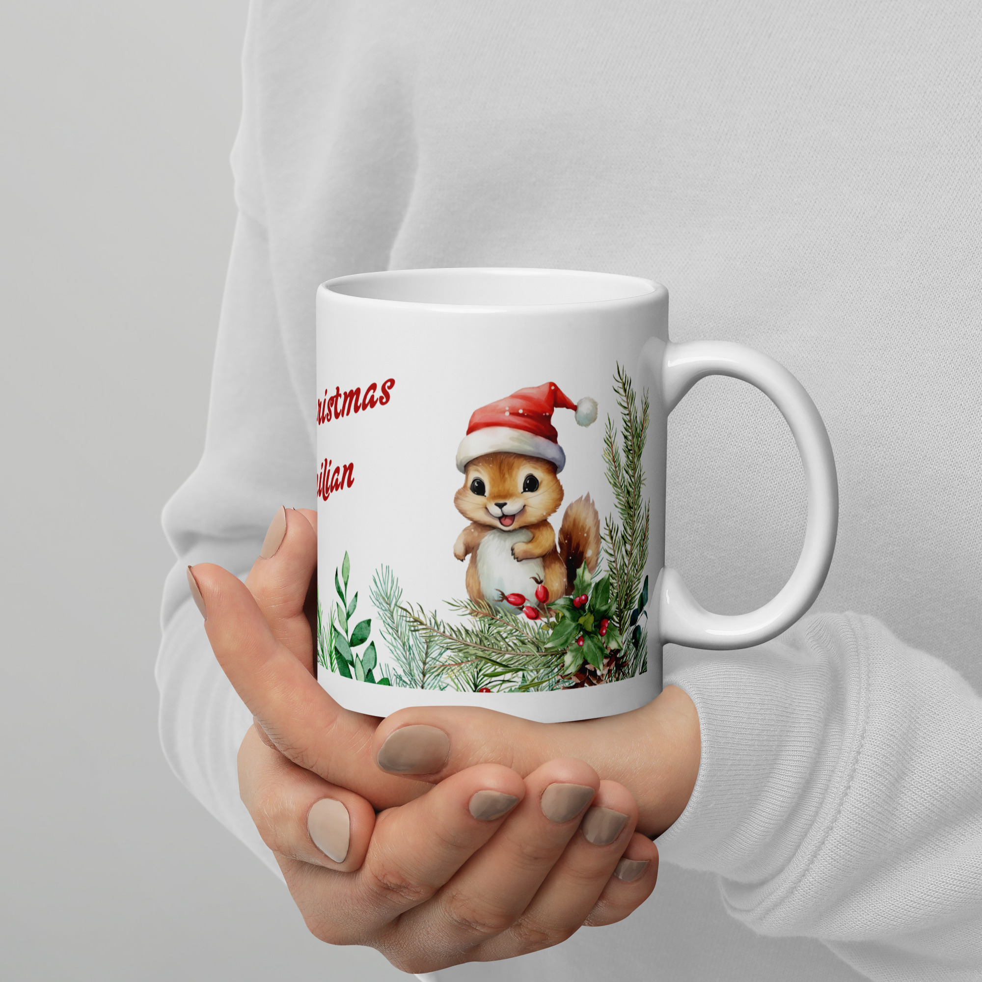 Personalisierte Tasse Eichhörnchen zu Weihnachten mit Namen