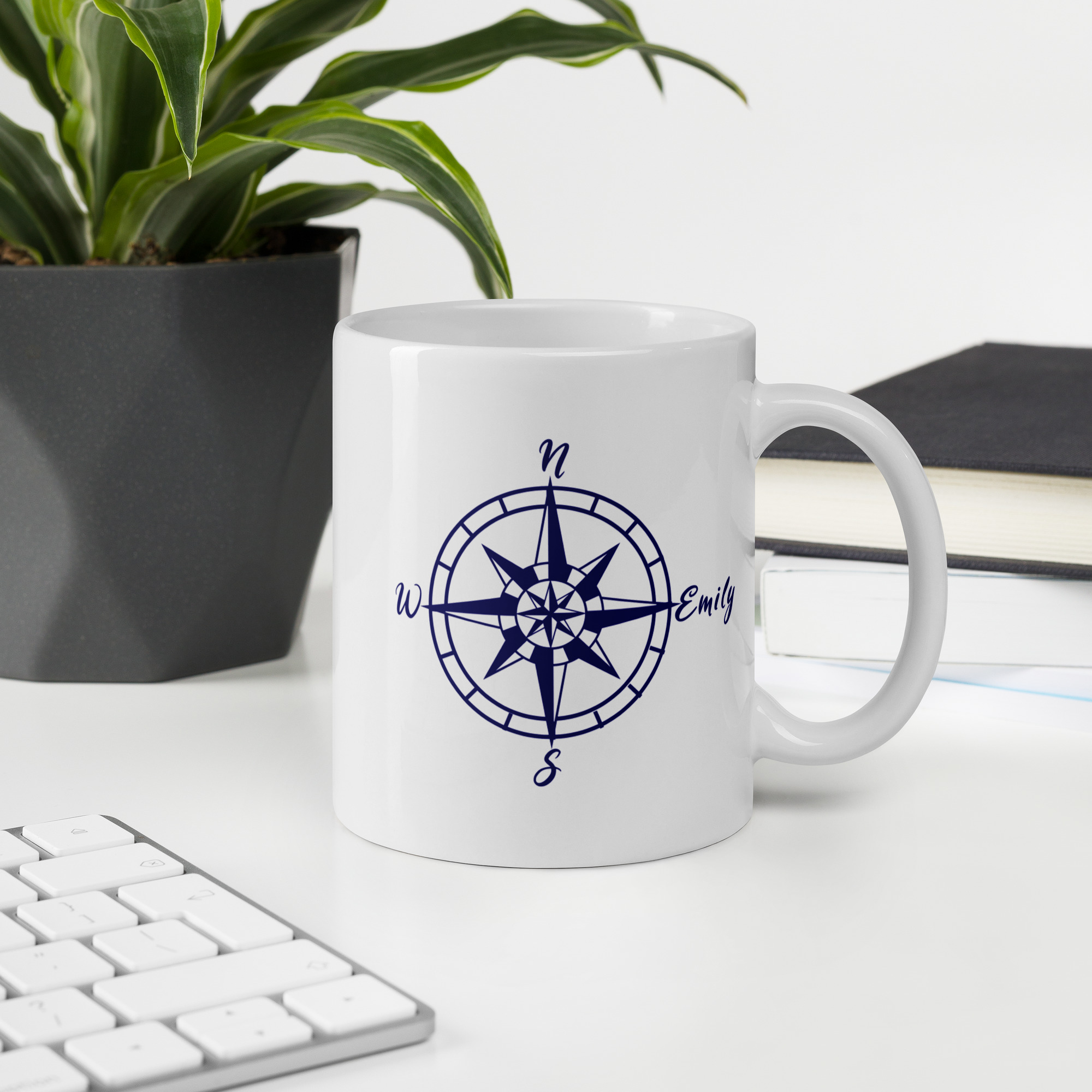 Maritime Kaffeetasse mit Kompass und Wunschnamen - Perfektes Geschenk