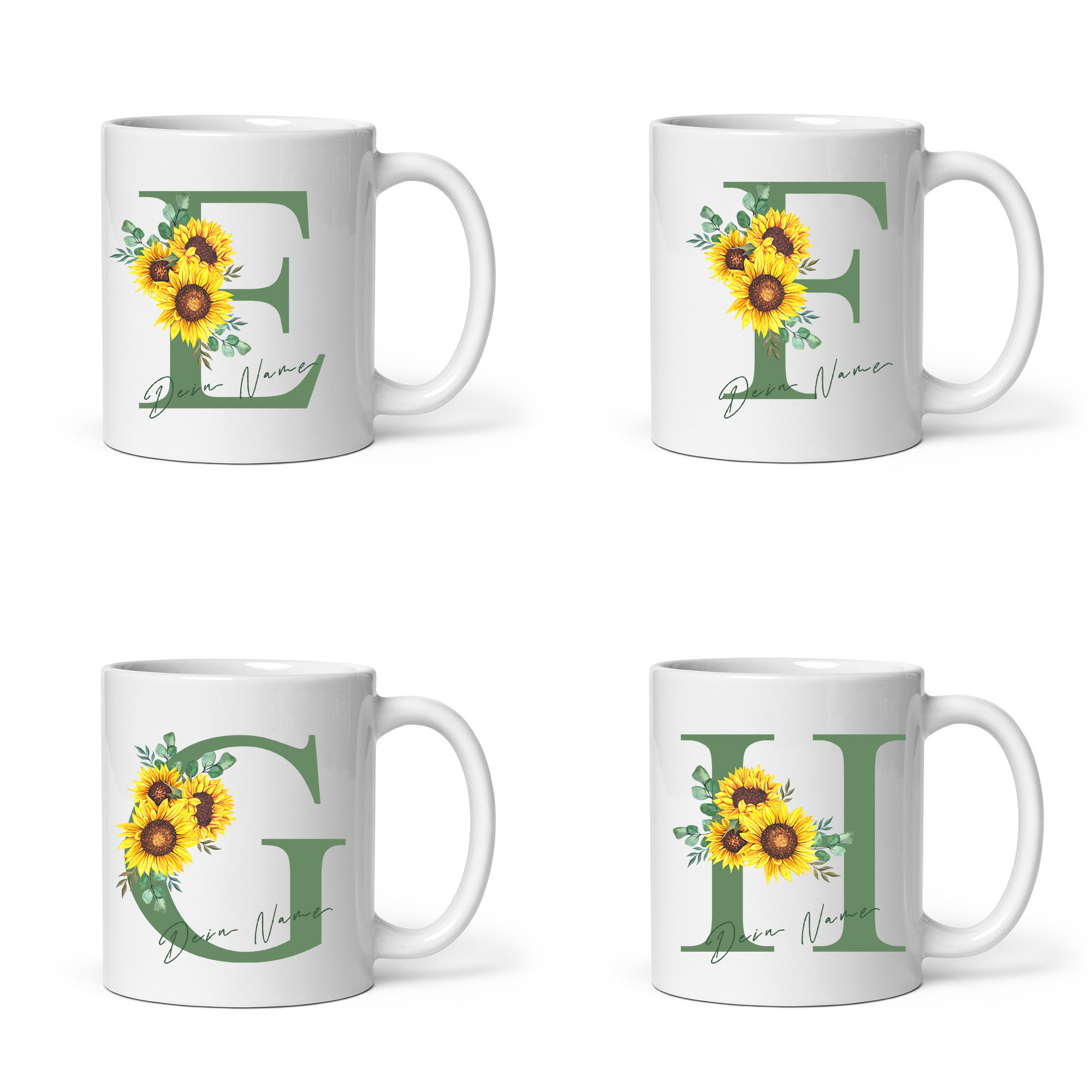 Personalisierte Sonnenblumen-Tasse: Blumiges Design, individueller Name