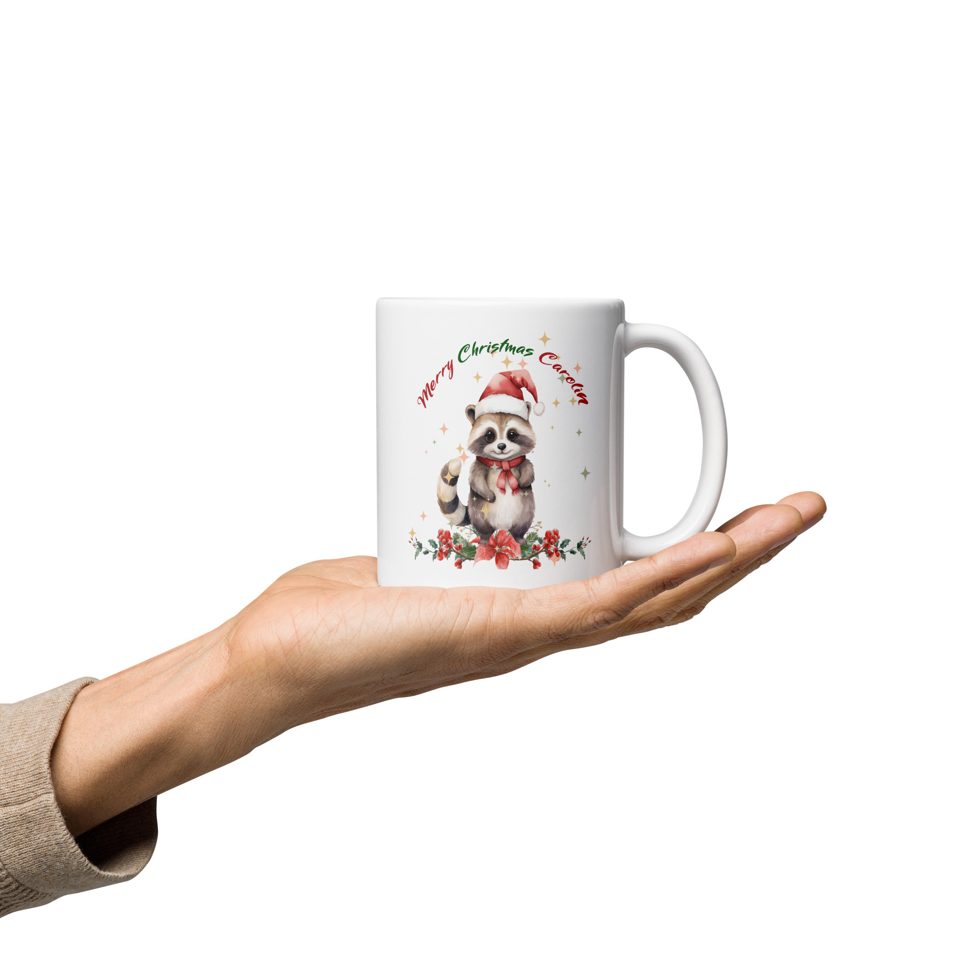 Personalisierte Tasse Waschbär zu Weihnachten mit Namen