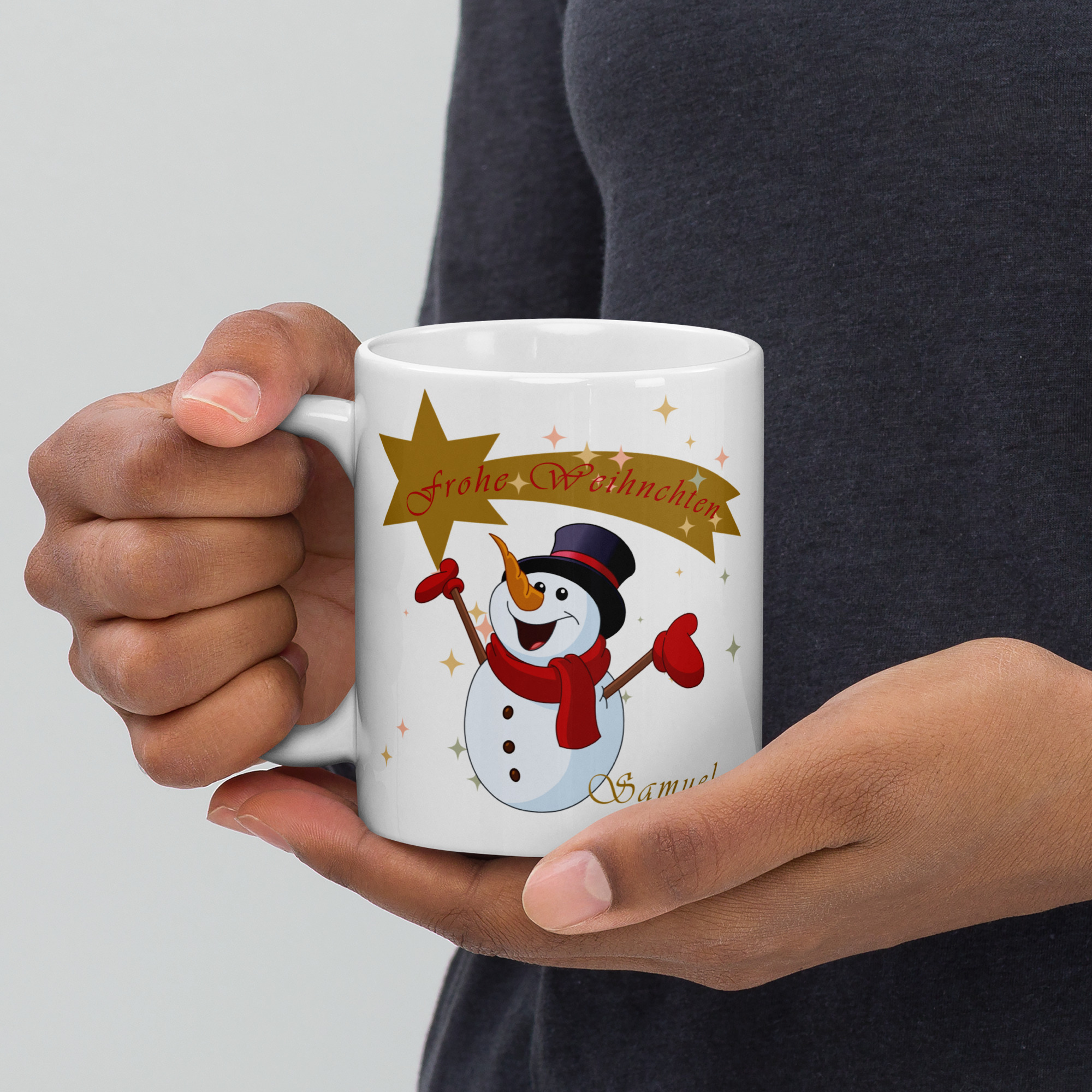 Personalisierte Tasse Schneemann zu Weihnachten mit Namen