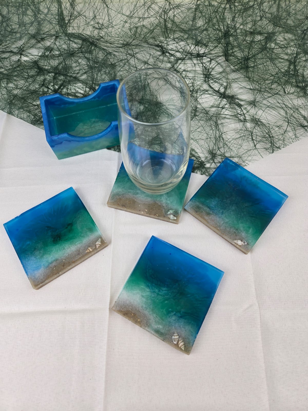 Maritime Resin Untersetzer-Set – Handgemachte Kunst für Urlaubsfeeling Zuhause