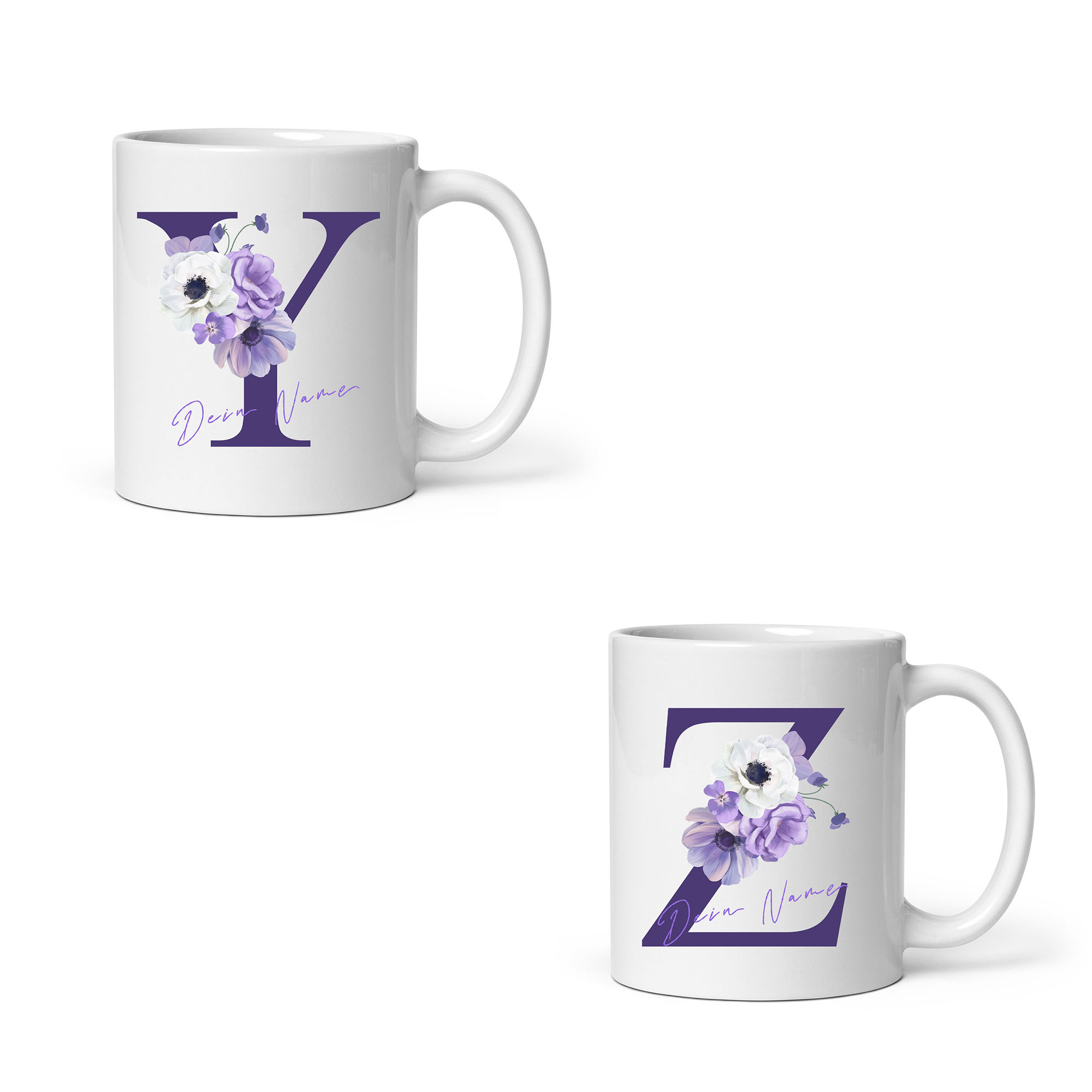 Personalisierte lila Blumen-Tasse: Zauberhaftes Design mit individuellem Namen für Genussmomente!