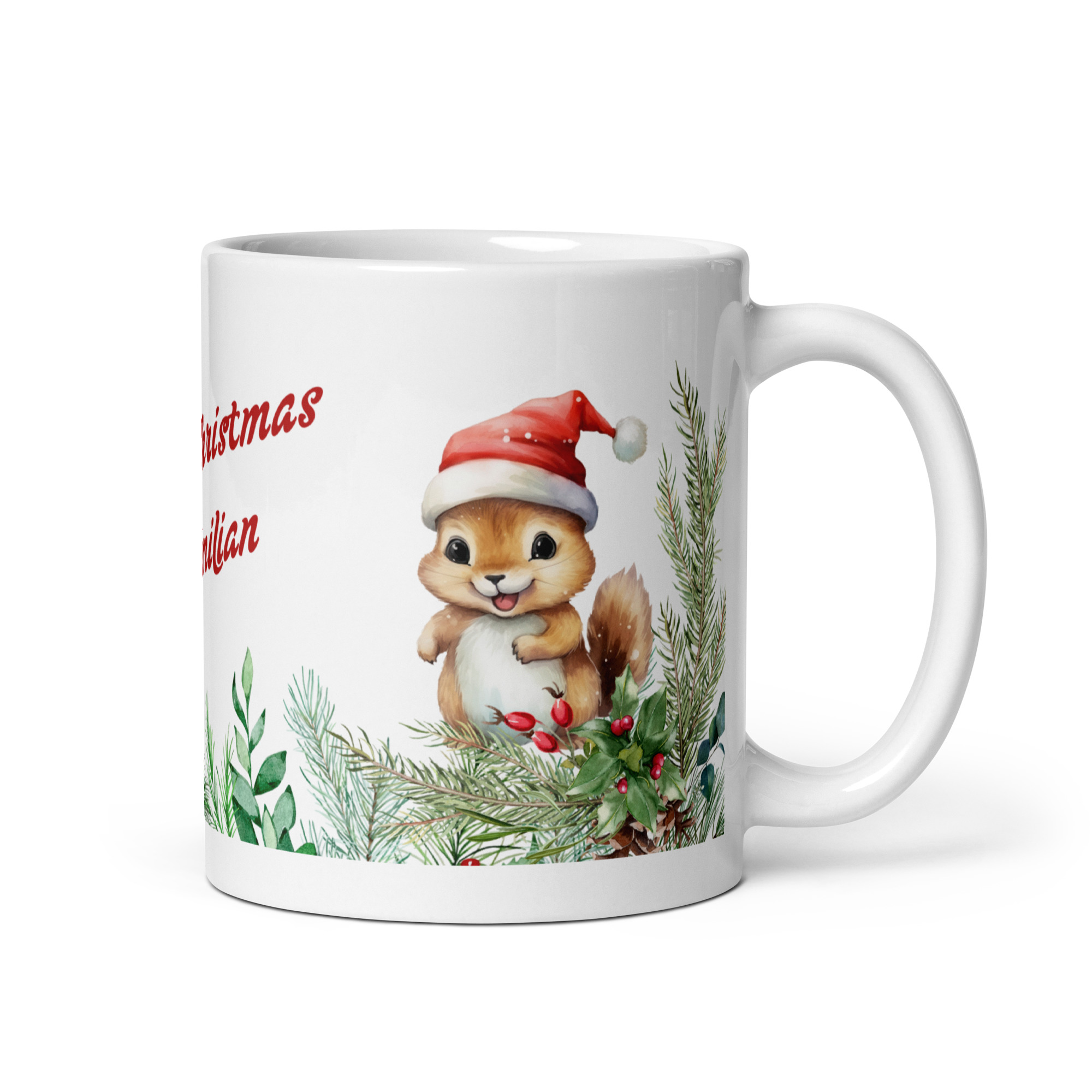 Personalisierte Tasse Eichhörnchen zu Weihnachten mit Namen