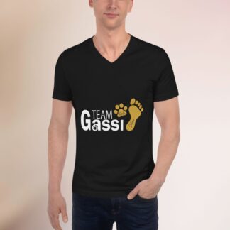 Team Gassi – mit Pfote, Fußabdruck und deinen Namen - Unisex T-Shirt mit V-Ausschnitt, T-Shirts mit inspirierenden Sprüchen