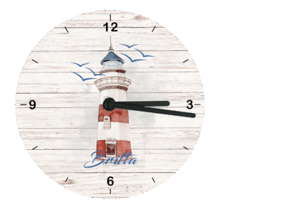 Personalisierte Maritime Wanduhr aus Glas mit Leuchtturm-Motiv – Bild 5