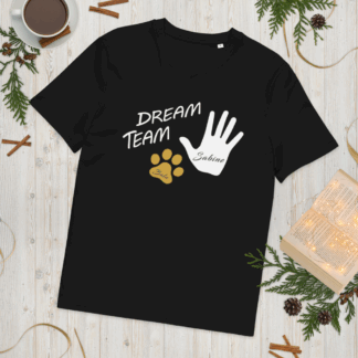Dreamteam Shirt mit Hand- und Pfotenabdruck – Personalisiertes T-Shirt mit Namen für Hundebesitzer